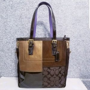 Coach Patchwork Leather Canvas Suede Tote Shoulder Handbag